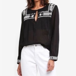 J. Crew Boho 100% Cotton Long Sleeve Lightweight Top with Embroidered Detail.